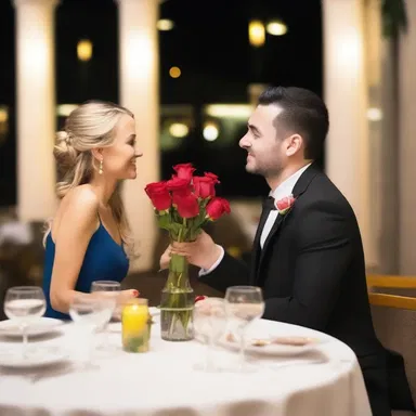 With a bouquet of roses hidden behind his back, he surprised his unsuspecting partner with a romantic dinner date.