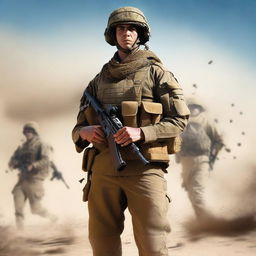 This digital art image presents an Israeli soldier in full ceremonial uniform