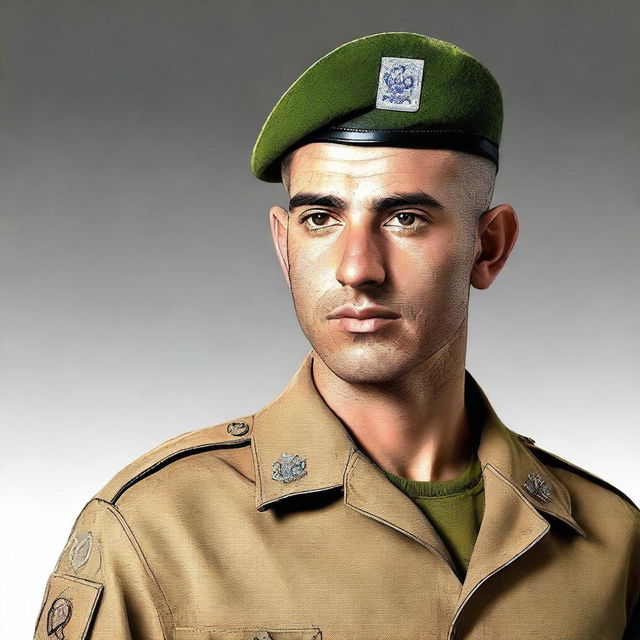 This digital art image presents an Israeli soldier in full ceremonial uniform