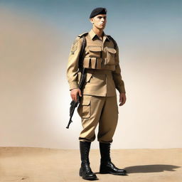 This digital art image presents an Israeli soldier in full ceremonial uniform