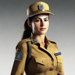 This is a digital art image of an Israeli woman soldier, standing upright in her ceremonial uniform