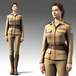 This is a digital art image of an Israeli woman soldier, standing upright in her ceremonial uniform