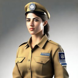 This is a digital art image of an Israeli woman soldier, standing upright in her ceremonial uniform