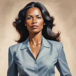 A sophisticated illustration of a confident and self-sufficient woman, exuding power and control in her surroundings, emblematic of having mastery over her life.