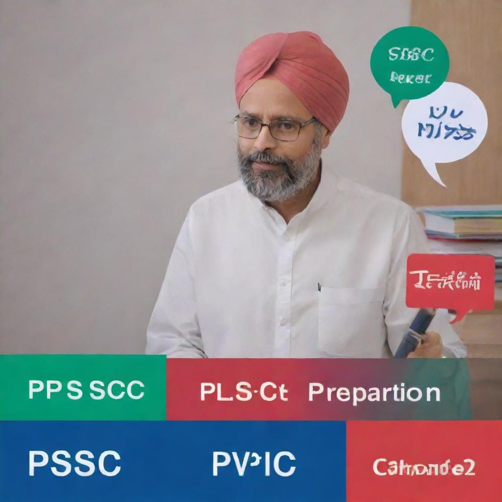 A high-quality YouTube cover image for a PPSC (Punjab Public Service Commission) preparation channel, showcasing elements such as study materials, online education tools, and symbols related to PPSC.