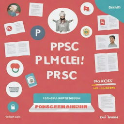 A high-quality YouTube cover image for a PPSC (Punjab Public Service Commission) preparation channel, showcasing elements such as study materials, online education tools, and symbols related to PPSC.