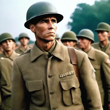 The movie portrayed the protagonist's transformation from a woebegone soldier to a resilient leader during the war.