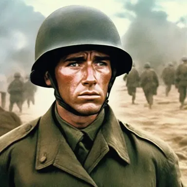 The movie portrayed the protagonist's transformation from a woebegone soldier to a resilient leader during the war.
