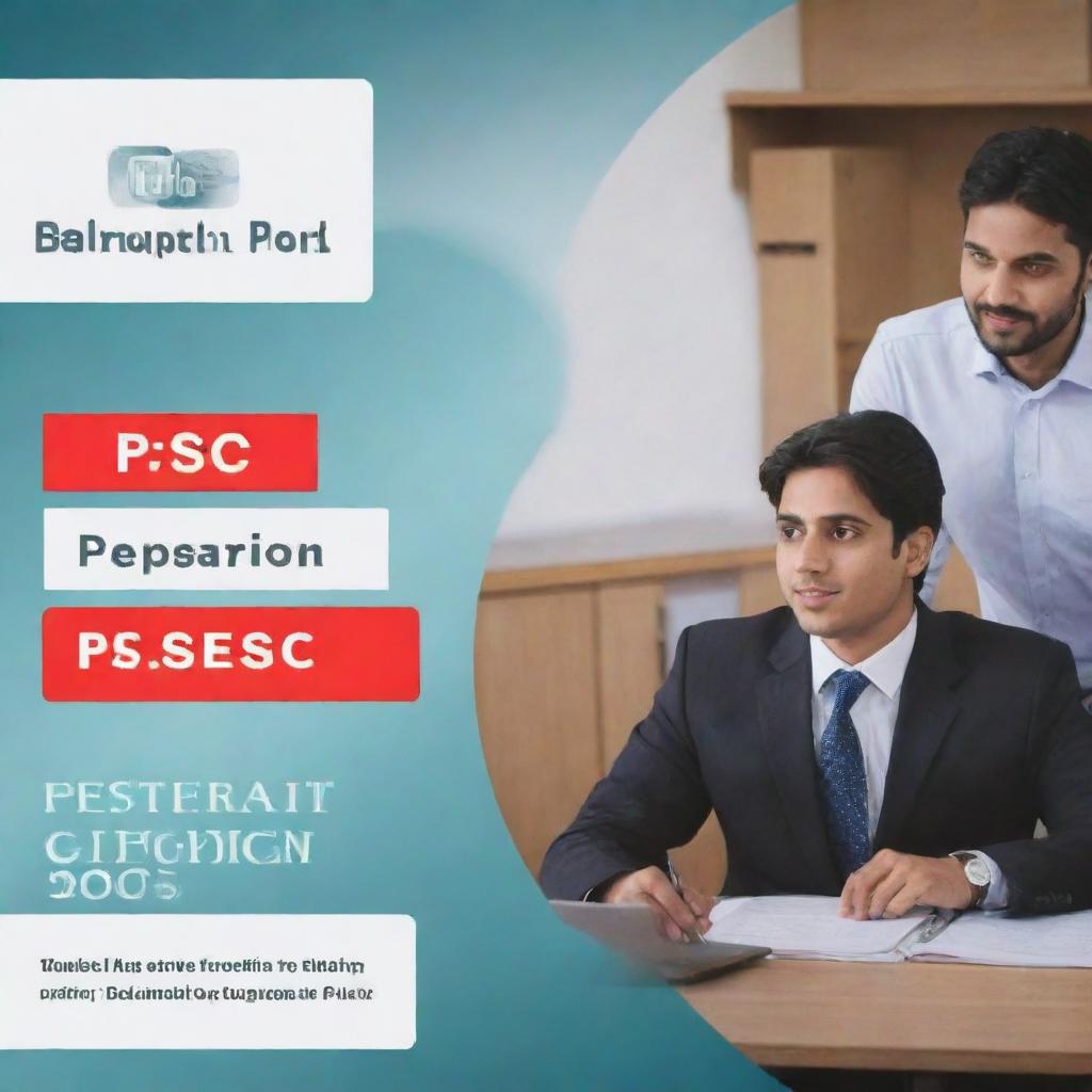 Create a dynamic and engaging YouTube cover page with the title 'PPSC Preparation', incorporating elements such as textbooks, a laptop, and Punjab Public Service commission logo