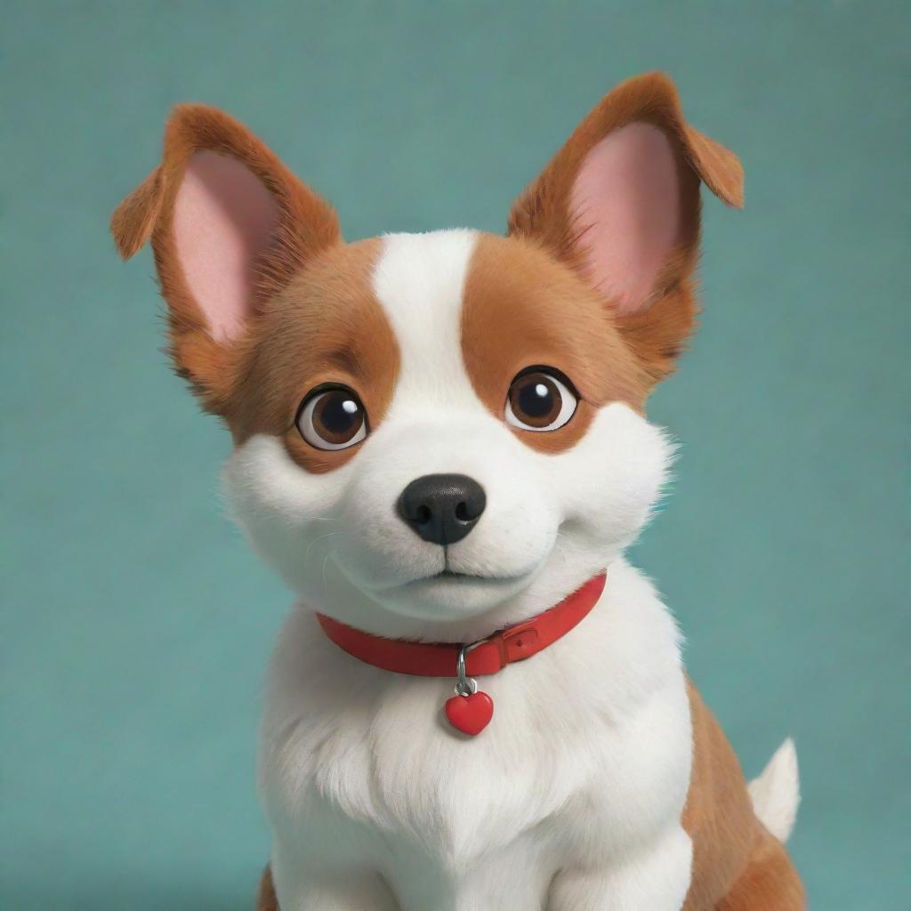 A cute, friendly dog character in the unique and charming style of Studio Ghibli.