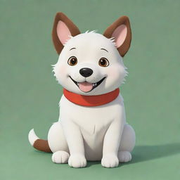 A cute, friendly dog character in the unique and charming style of Studio Ghibli.