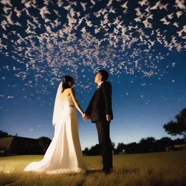 Under the moonlit sky, the couple released silkworm moths into the air as a symbol of their everlasting love.