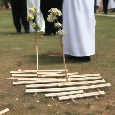 The worshippers placed pegs on the ground to mark sacred locations during the ceremony.