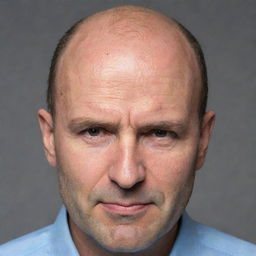 A middle-aged man with stage 4 hair loss, portraying his unique baldness pattern as a significant feature of his appearance.