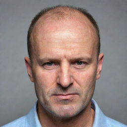 A middle-aged man with stage 4 hair loss, portraying his unique baldness pattern as a significant feature of his appearance.