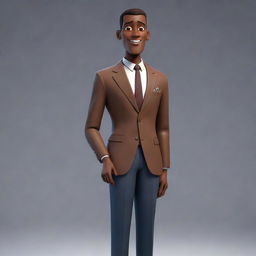 A tall, animated cartoon man with dark skin complexion, wearing trendy attire