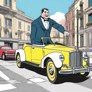 In the comic strip, the character's loyal butler would often drive him around the city.