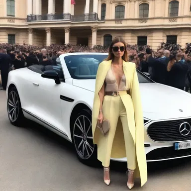 In the latest fashion show, the renowned model was driven around in a luxurious car to make a grand entrance.