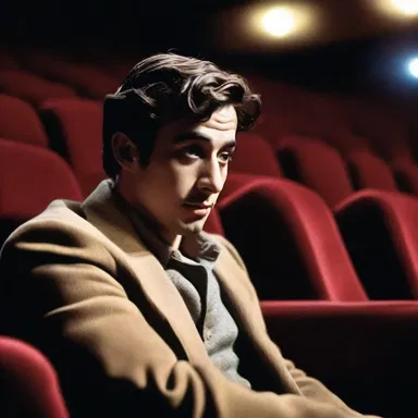 In the cinema, the mysterious character played coyly with the audience, leaving them intrigued by his enigmatic behavior.