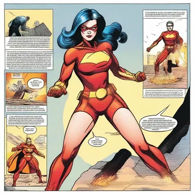 In the comic strip, the superhero has the ability to shoot down fireballs from her hands to defeat the villains.