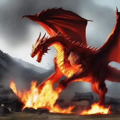 The dragon shot down from the sky, unleashing its fiery breath upon the village.