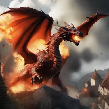 The dragon shot down from the sky, unleashing its fiery breath upon the village.