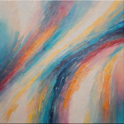 A canvas painted with a mix of vibrant and subtle colors in an abstract style, featuring intricate strokes and depth, glowing under the warm, gleaming light.