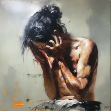 The artist captured the feeling of itching through their painting by depicting a person scratching their skin vigorously.