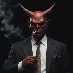 A humanoid devil character calmly smoking a cigar, with features depicted in a dark and brooding style.