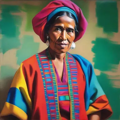 The artist skillfully painted the vibrant colors of the outer garment in her portrait.