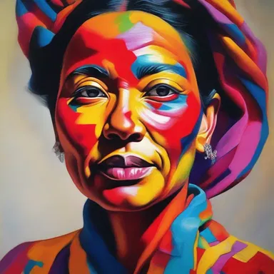 The artist skillfully painted the vibrant colors of the outer garment in her portrait.