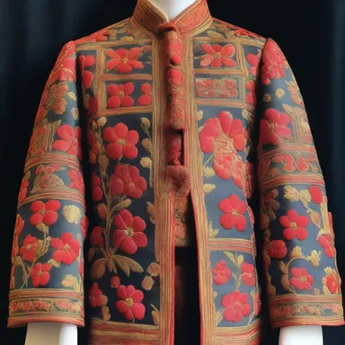 The author described the protagonist's outer garment in great detail, highlighting its intricate embroidery.