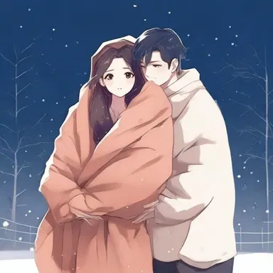 The lover carefully wrapped his partner's shoulders with his own outer garment to keep her warm in the cold night.