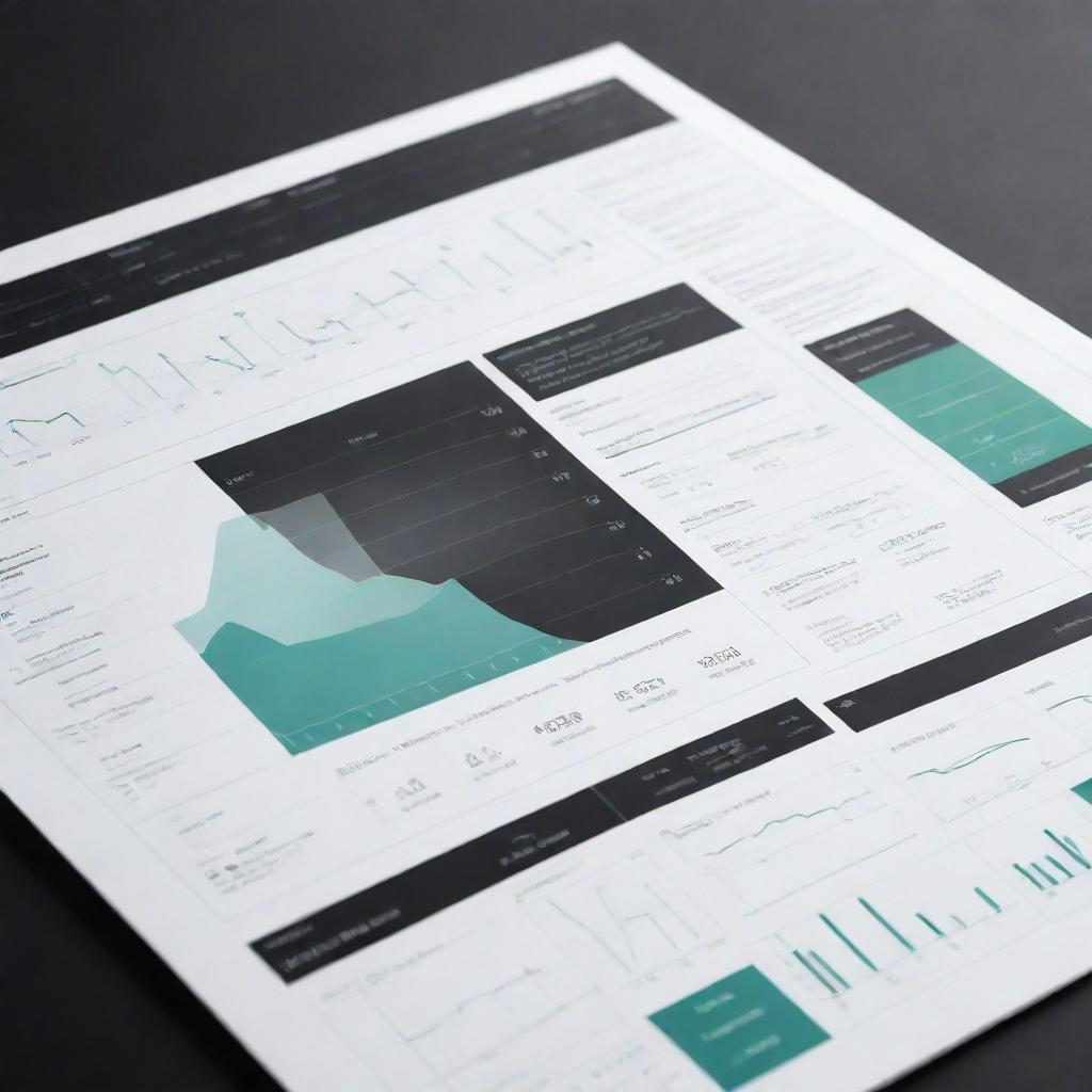 A sleek, monochrome interface for a renewable energy research, with a combination of graphs, diagrams, and relevant textual information.