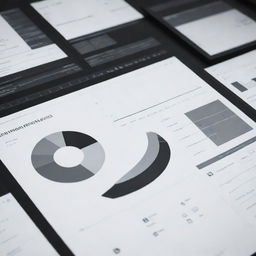 A sleek, monochrome interface for a renewable energy research, with a combination of graphs, diagrams, and relevant textual information.