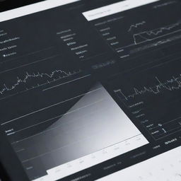 A sleek, monochrome interface for a renewable energy research, with a combination of graphs, diagrams, and relevant textual information.