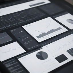 A sleek, monochrome interface for a renewable energy research, with a combination of graphs, diagrams, and relevant textual information.