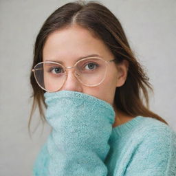 An image of a girl with her face covered, wearing stylish glasses