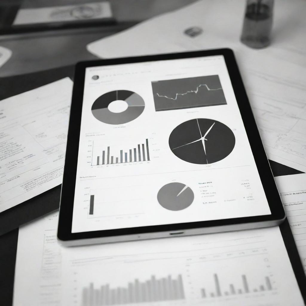 A black and white image of a research interface that is focused on renewable energies. Incorporating elements such as wind turbines, solar panels, and graphs representing energy output data.