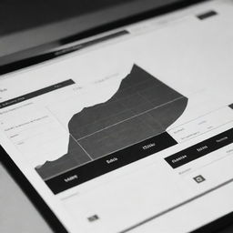 A black and white image of a research interface that is focused on renewable energies. Incorporating elements such as wind turbines, solar panels, and graphs representing energy output data.