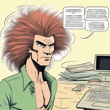 In the comic strip, the character's pilosity is exaggerated with huge, untamed hair.
