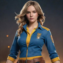 An illustration of a young adult woman donned in an iconic cosplay outfit from Free Fire, retaining the character's unique iconic features. She poses dynamically, embodying the spirit and confidence of the character.