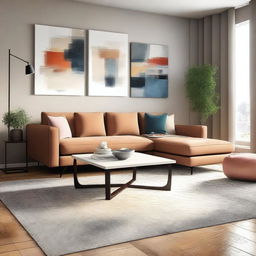 An image showcasing a beautifully refurnished living room