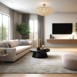 An image showcasing a beautifully refurnished living room