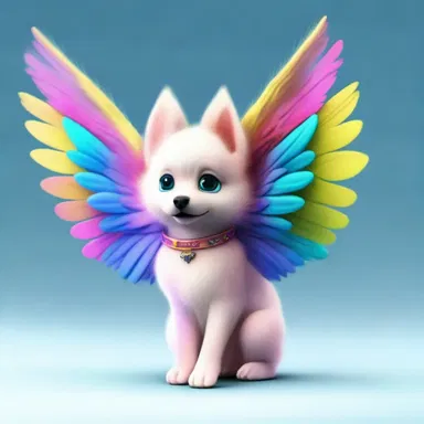 The magical creature revealed itself to be a small, puppylike being with colorful fur and wings.