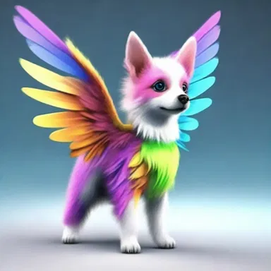 The magical creature revealed itself to be a small, puppylike being with colorful fur and wings.