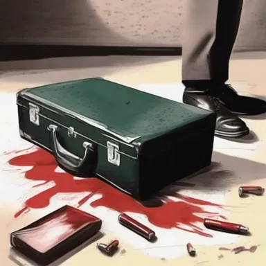 As the detective investigated the crime scene, he discovered a blood-stained attache case that sent shivers down his spine.