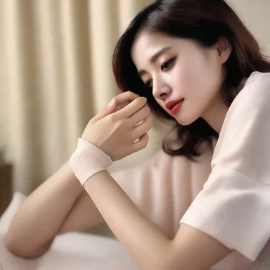 In the heartfelt romantic comedy, the lead actress tenderly applies a four-tailed bandage to the main character's injured hand, symbolizing their deepening connection and care for each other.