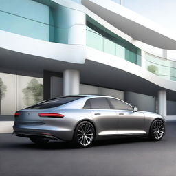 A high-quality digital art image of a sleek saloon car, rendered in a reasonably realistic style