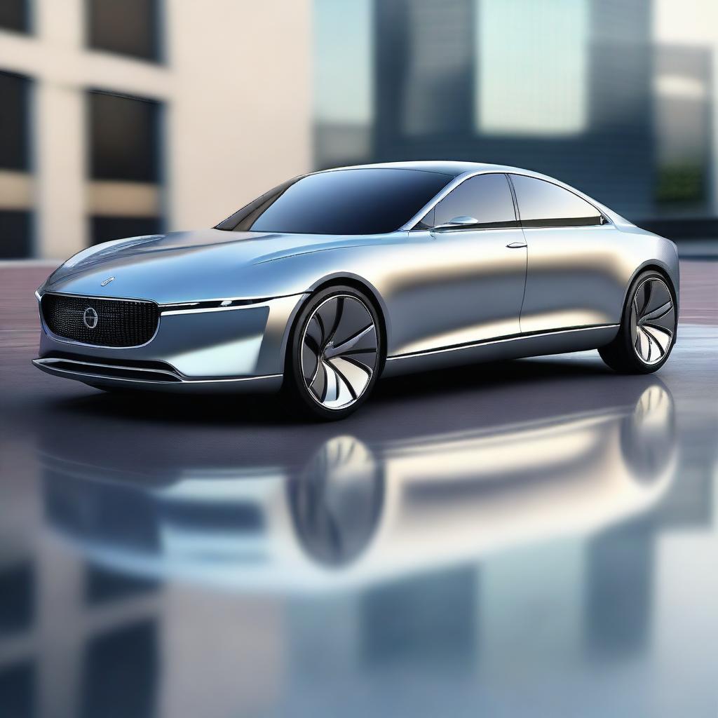 A high-quality digital art image of a sleek saloon car, rendered in a reasonably realistic style